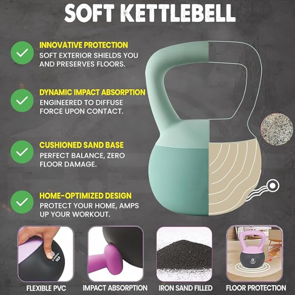 Soft Kettlebells with Cushioned Impact-Resistant Base and Anti-Slip, Wide-Grip Handle for Home Workouts, Weightlifting, and Full Body Strength Training (Mint Green (2kgs)) - Image 5